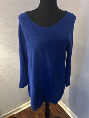 Chicos Women Blue Long Sleeve Scoop Neck Top Size Large (Sz 2)